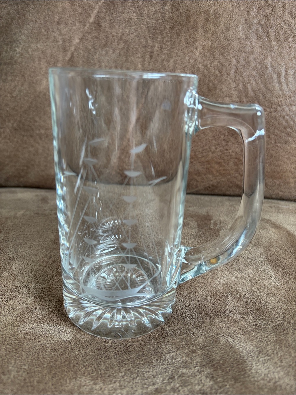 Clear Etched Sailboat Glass Beer Mug - Home Dining